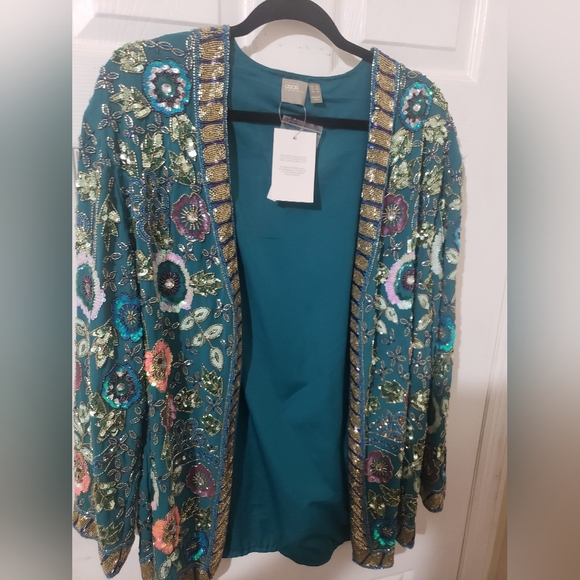 ASOS Teal Floral Beaded Jacket - Picture 4 of 7